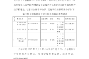 关于第二届全国教材建设奖全国优秀教材（职业教育与继续教育类）评选推荐的公示